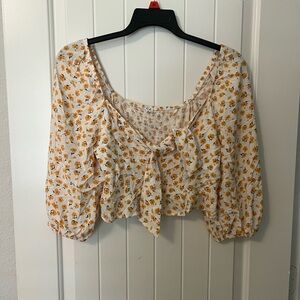 Cotton On Cream and Yellow Puff Sleeve Crop Blouse